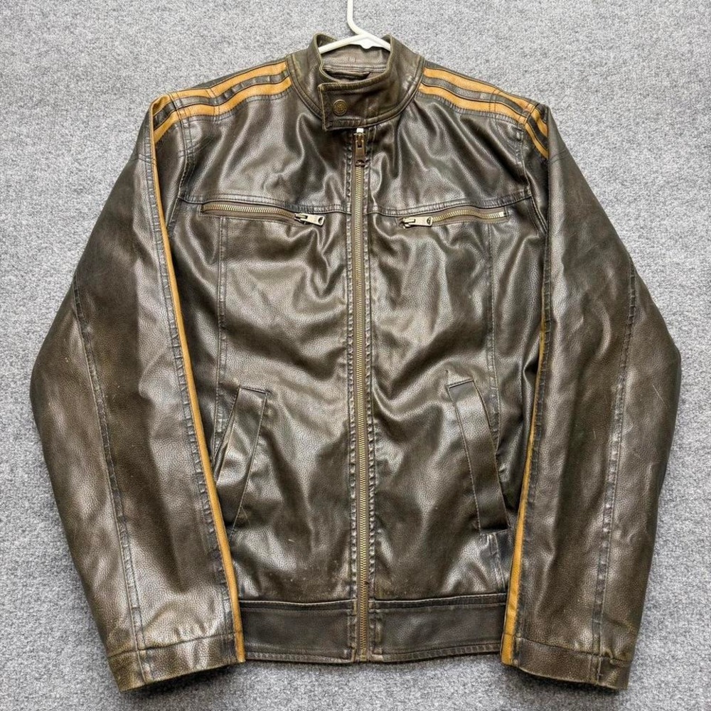 Vtg Arizona men's brown leather jacket with stripes size small